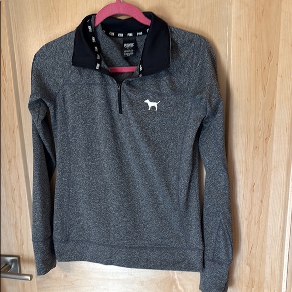 VS Pink Gray Quarter-Zip Pullover with Dog Logo - Picture 1 of 4